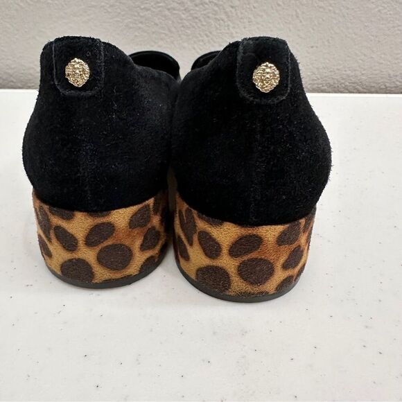 Anne Klein Womens Shoes Low Heel Size 9 Fall Black Fabric Leopard Print Heel - Picture 4 of 8